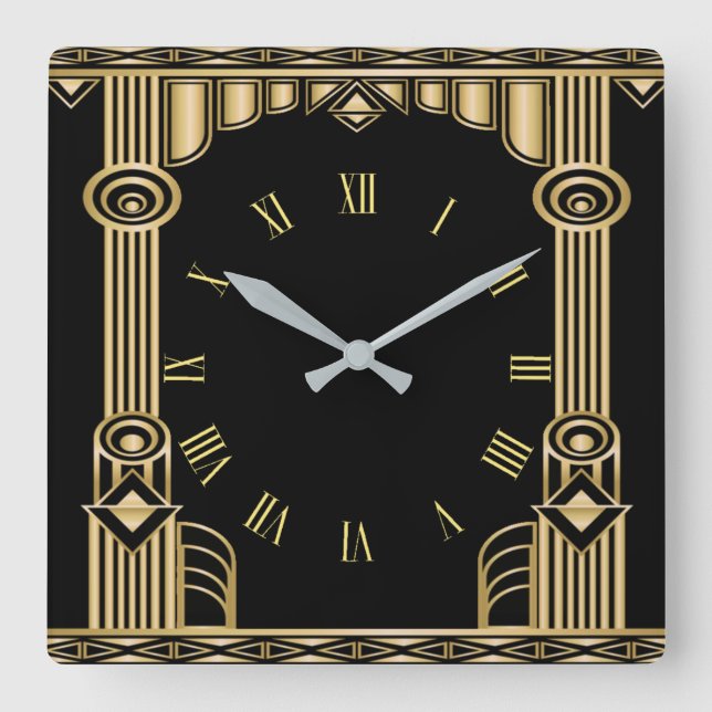 Art Deco Square Wall Clock (Front)