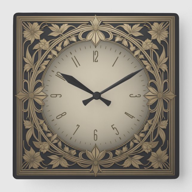 Art Deco Square Wall Clock (Front)