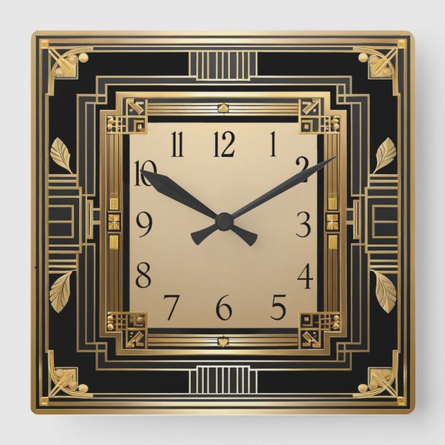 Art Deco Square Wall Clock (Front)