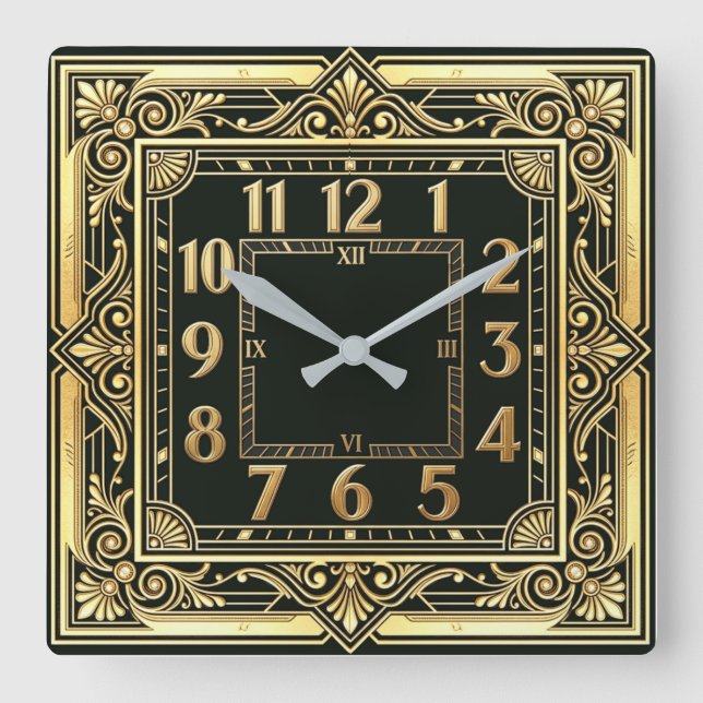 Art Deco Square Wall Clock (Front)