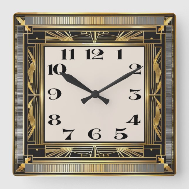 Art Deco Square Wall Clock (Front)