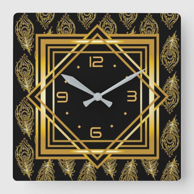 Art Deco Square Wall Clock (Front)
