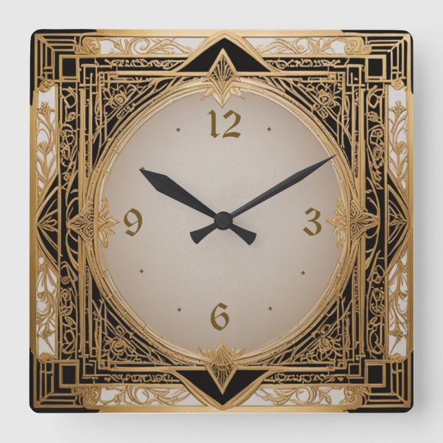 Art Deco Square Wall Clock (Front)