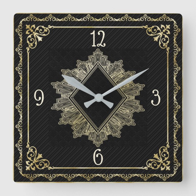 Art Deco Square Wall Clock (Front)