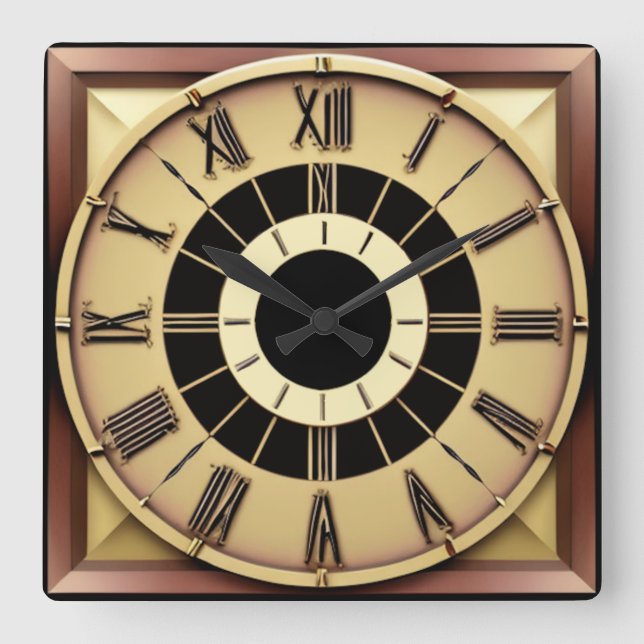 Art Deco Square Wall Clock (Front)