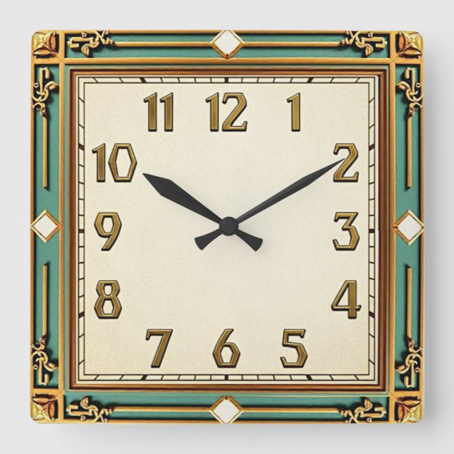 Art Deco Square Wall Clock (Front)