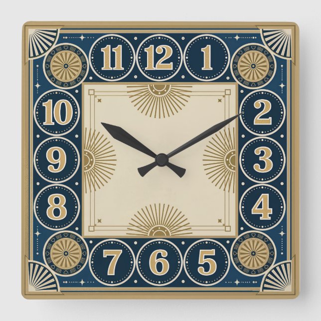 Art Deco Square Wall Clock (Front)