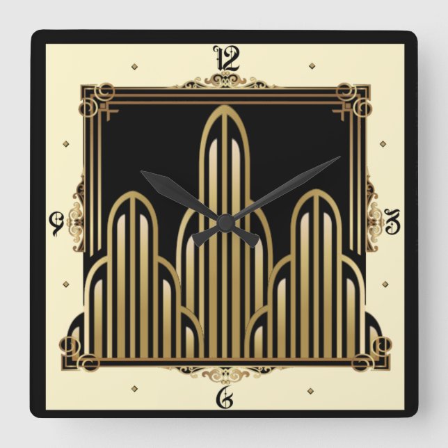 Art Deco Square Wall Clock (Front)