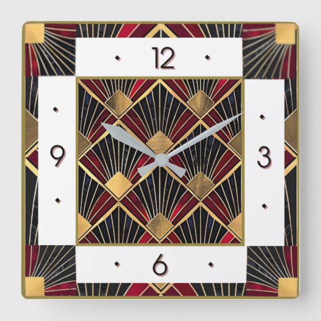Art Deco Square Wall Clock (Front)