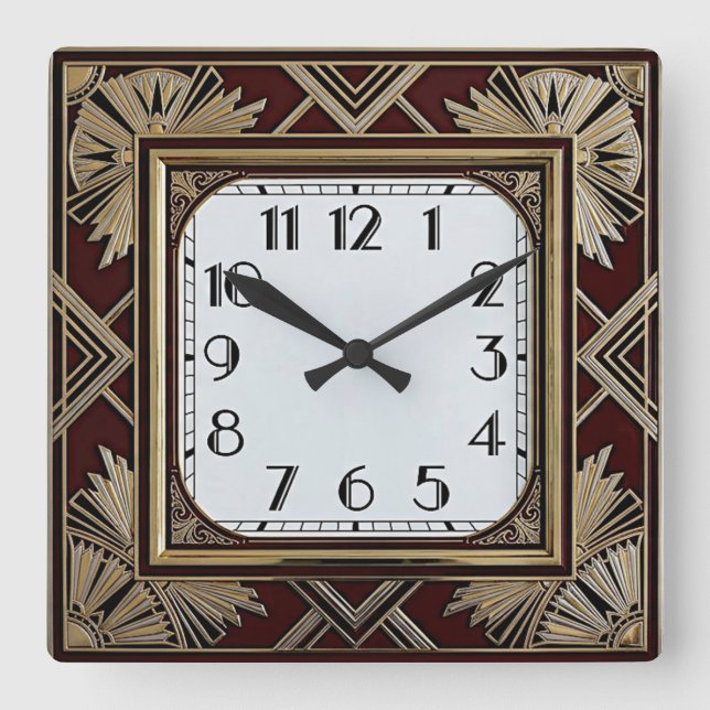 Art Deco Square Wall Clock (Front)