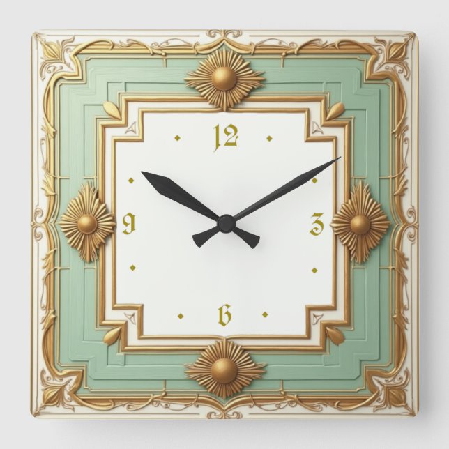 Art Deco Square Wall Clock (Front)