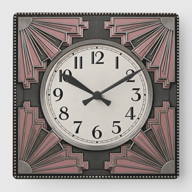 Art Deco Square Wall Clock (Front)