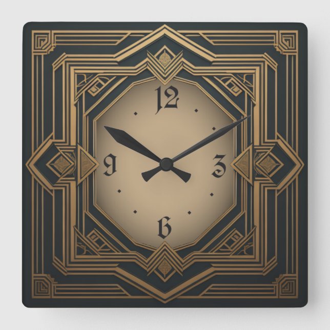 Art Deco Square Wall Clock (Front)