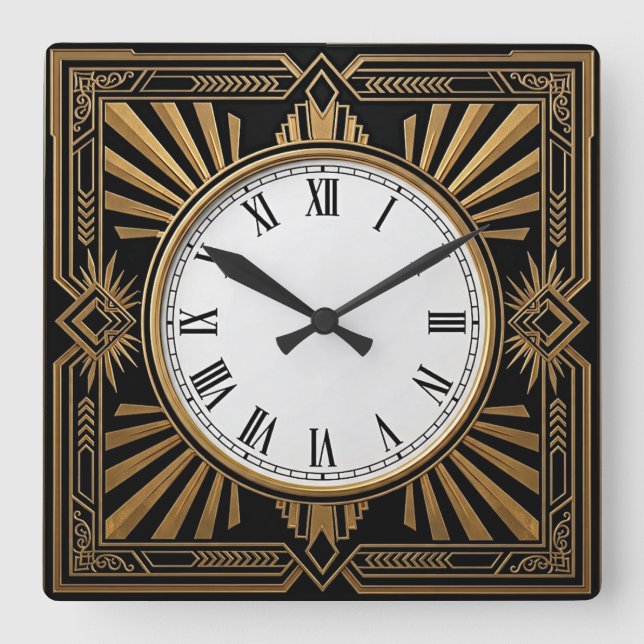 Art Deco Square Wall Clock (Front)