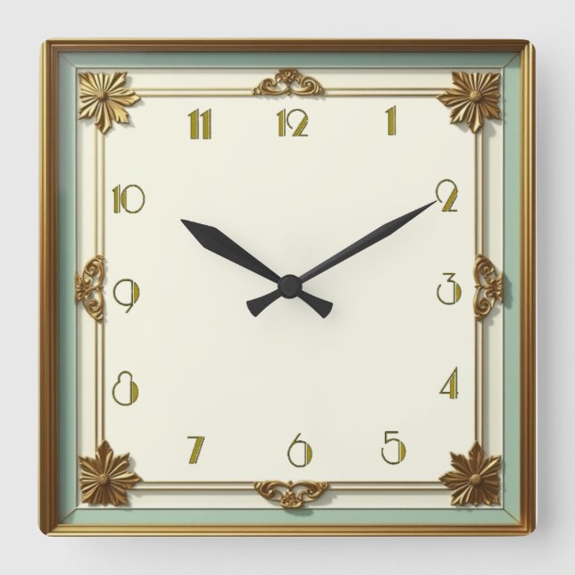 Art Deco Square Wall Clock (Front)