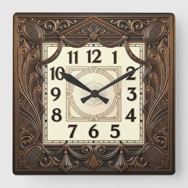 Art Deco Square Wall Clock (Front)