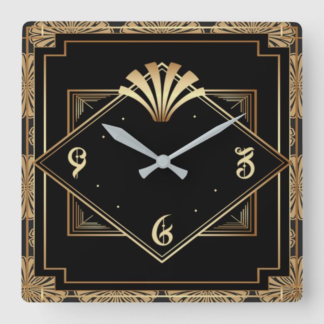 Art Deco Square Wall Clock (Front)