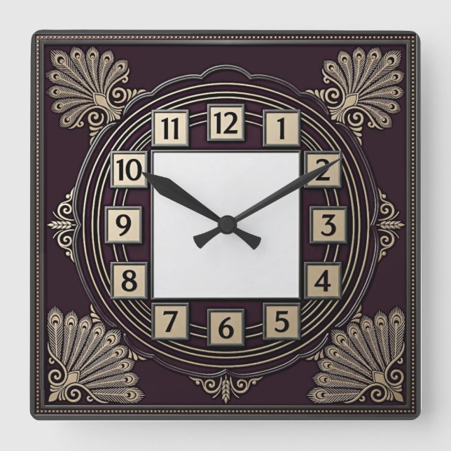 Art Deco Square Wall Clock (Front)
