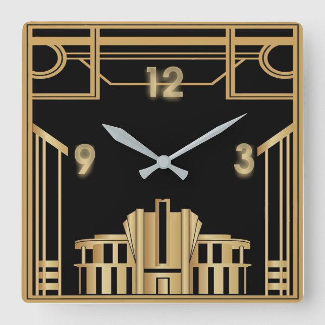 Art Deco Square Wall Clock (Front)