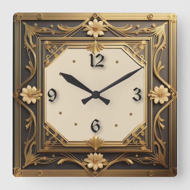 Art Deco Square Wall Clock (Front)