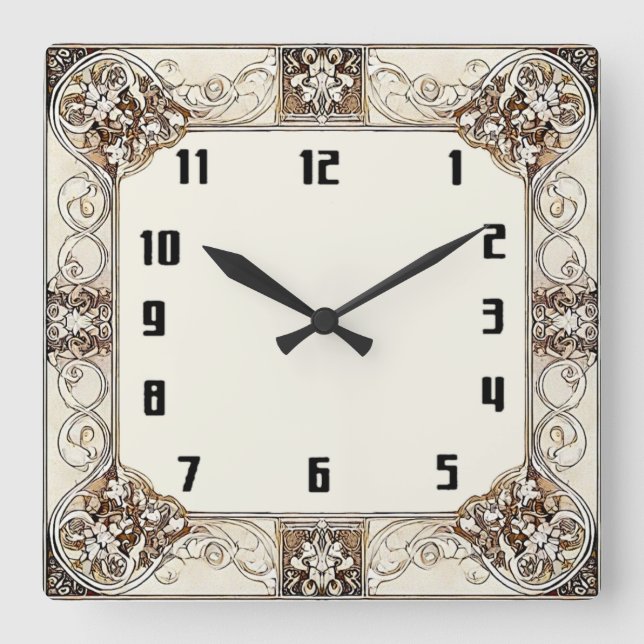 Art Deco Square Wall Clock (Front)