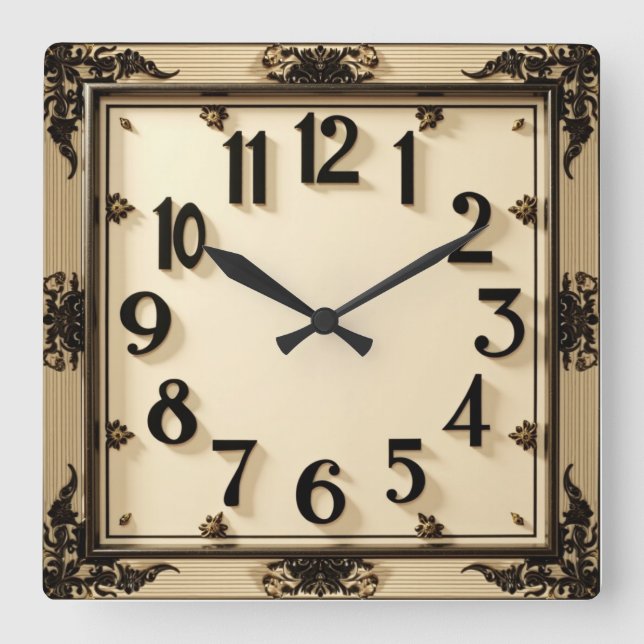 Art Deco Square Wall Clock (Front)