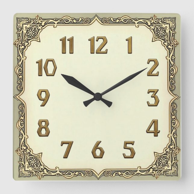 Art Deco Square Wall Clock (Front)