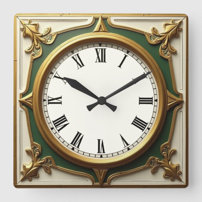 Art Deco Square Wall Clock (Front)