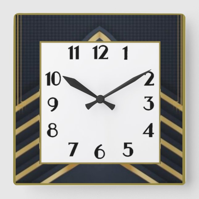 Art Deco Square Wall Clock (Front)