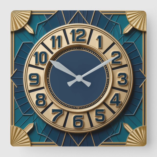 Art Deco Square Wall Clock (Front)
