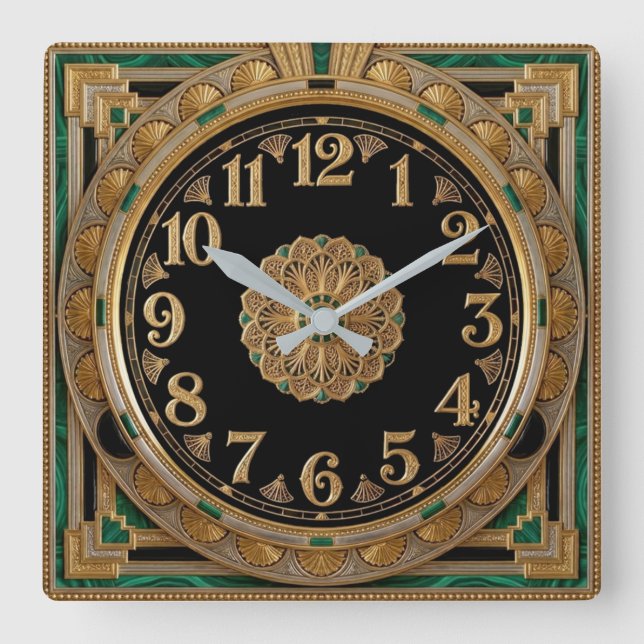 Art Deco Square Wall Clock (Front)