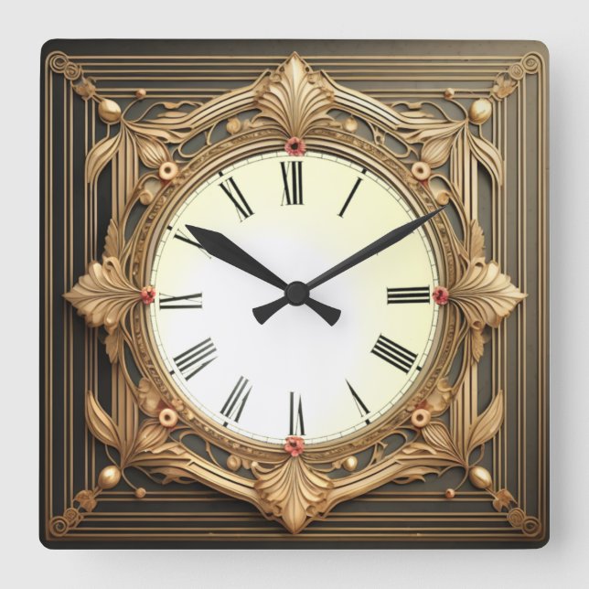 Art Deco Square Wall Clock (Front)