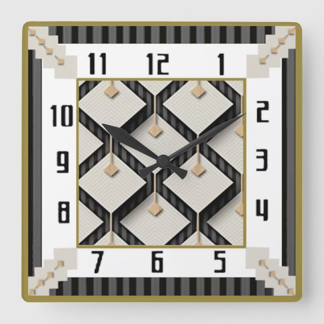Art Deco Square Wall Clock (Front)