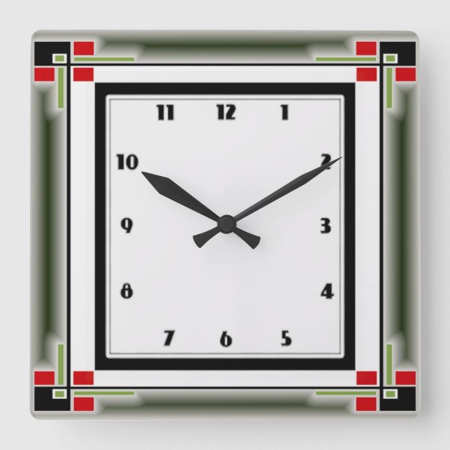 Art Deco Square Wall Clock (Front)