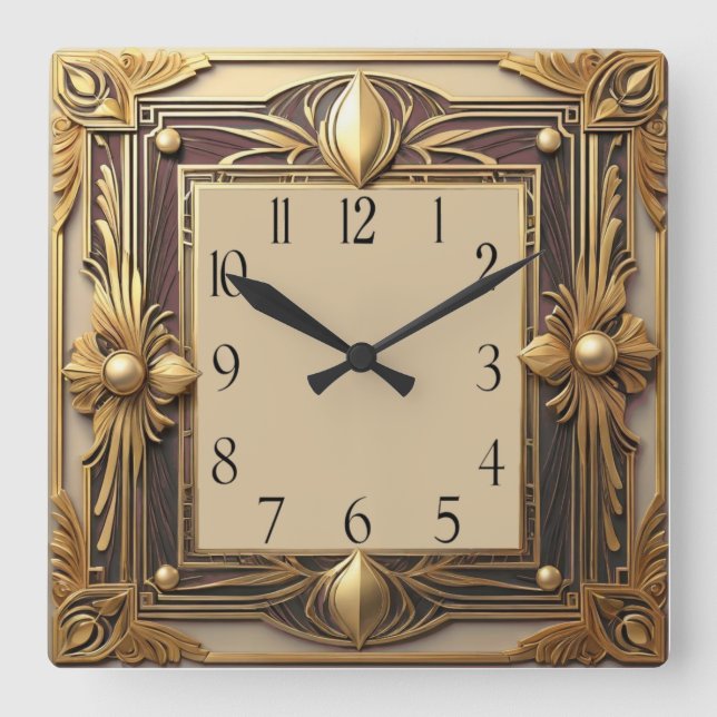 Art Deco Square Wall Clock (Front)