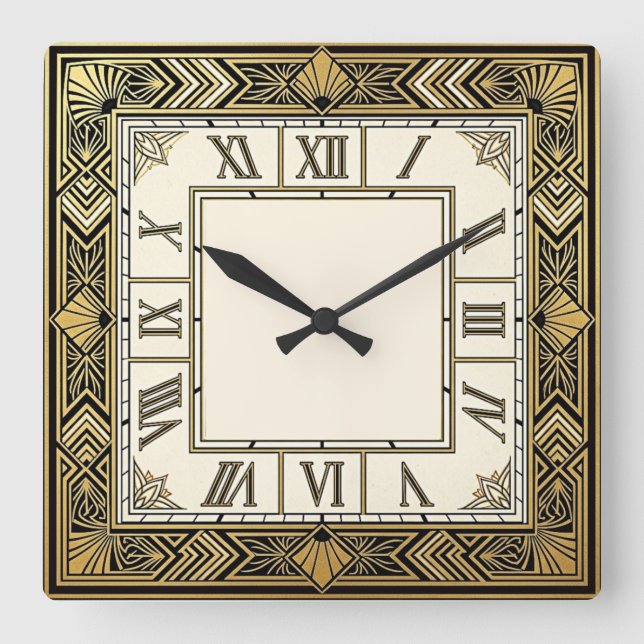 Art Deco Square Wall Clock (Front)