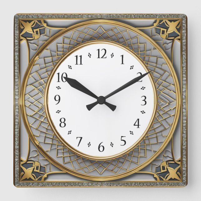 Art Deco Square Wall Clock (Front)