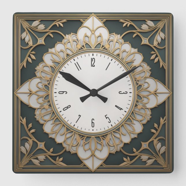 Art Deco Square Wall Clock (Front)