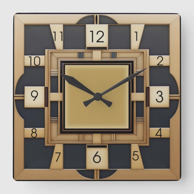 Art Deco Square Wall Clock (Front)