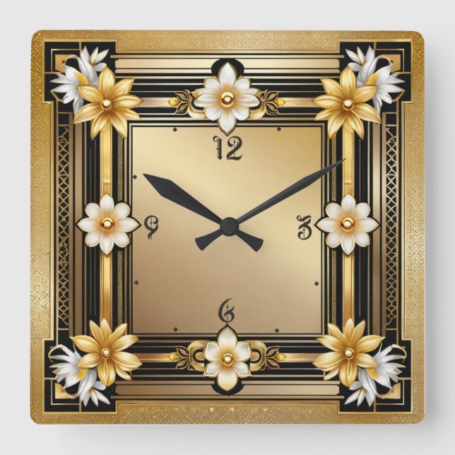 Art Deco Square Wall Clock (Front)