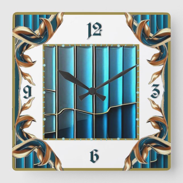 Art Deco Square Wall Clock (Front)