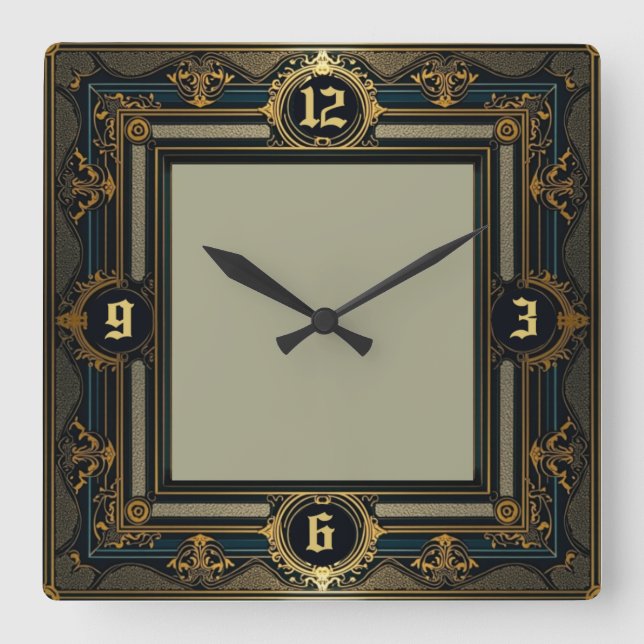 Art Deco Square Wall Clock (Front)