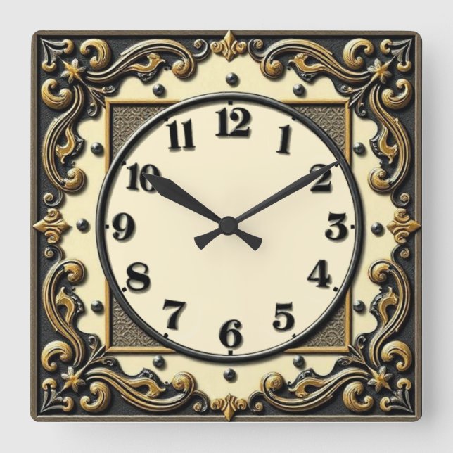 Art Deco Square Wall Clock (Front)