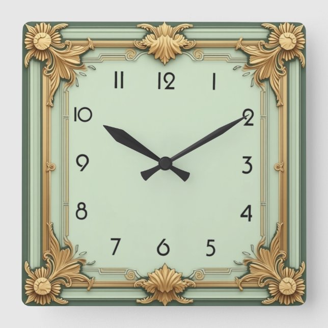 Art Deco Square Wall Clock (Front)