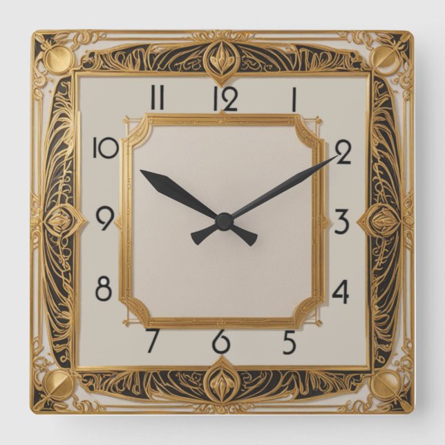 Art Deco Square Wall Clock (Front)