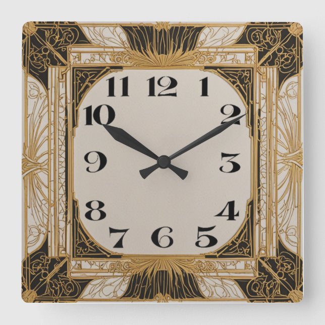Art Deco Square Wall Clock (Front)
