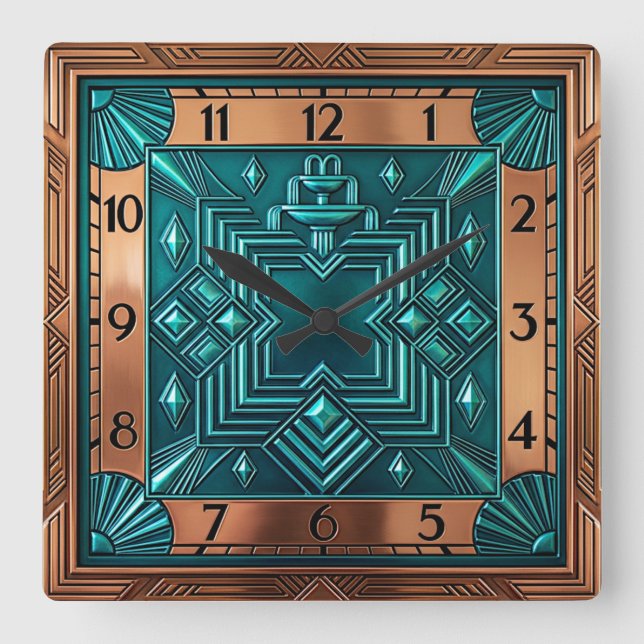 Art Deco Square Wall Clock (Front)