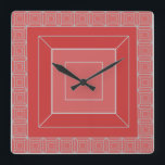Art Deco Squares Square Wall Clock<br><div class="desc">This wall clock has an art deco design of squares with another square around it and another square with diagonal lines so it looks like a button on a keyboard.</div>