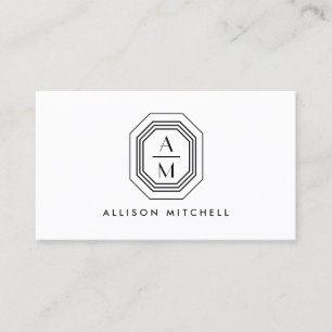 Art Deco Stacked Monogram Logo Black/White Business Card