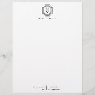 Art Deco Stacked Monogram Logo Black/White Customized Letterhead